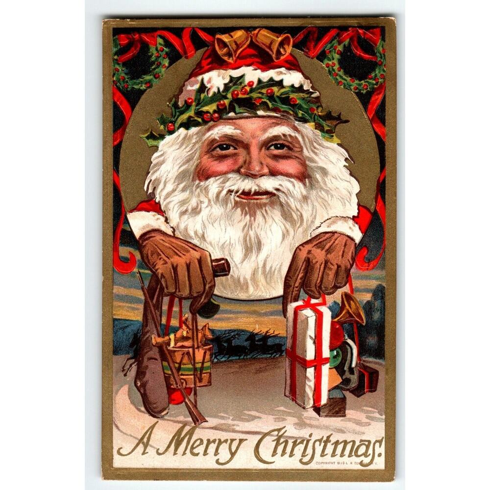 Santa Claus Christmas Postcard Giant Face Gifts Series 2500 Embossed 1910 Conell